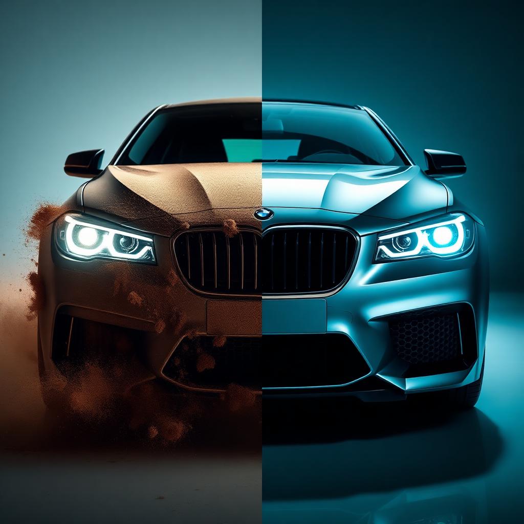 Luxury car before and after detailing transformation