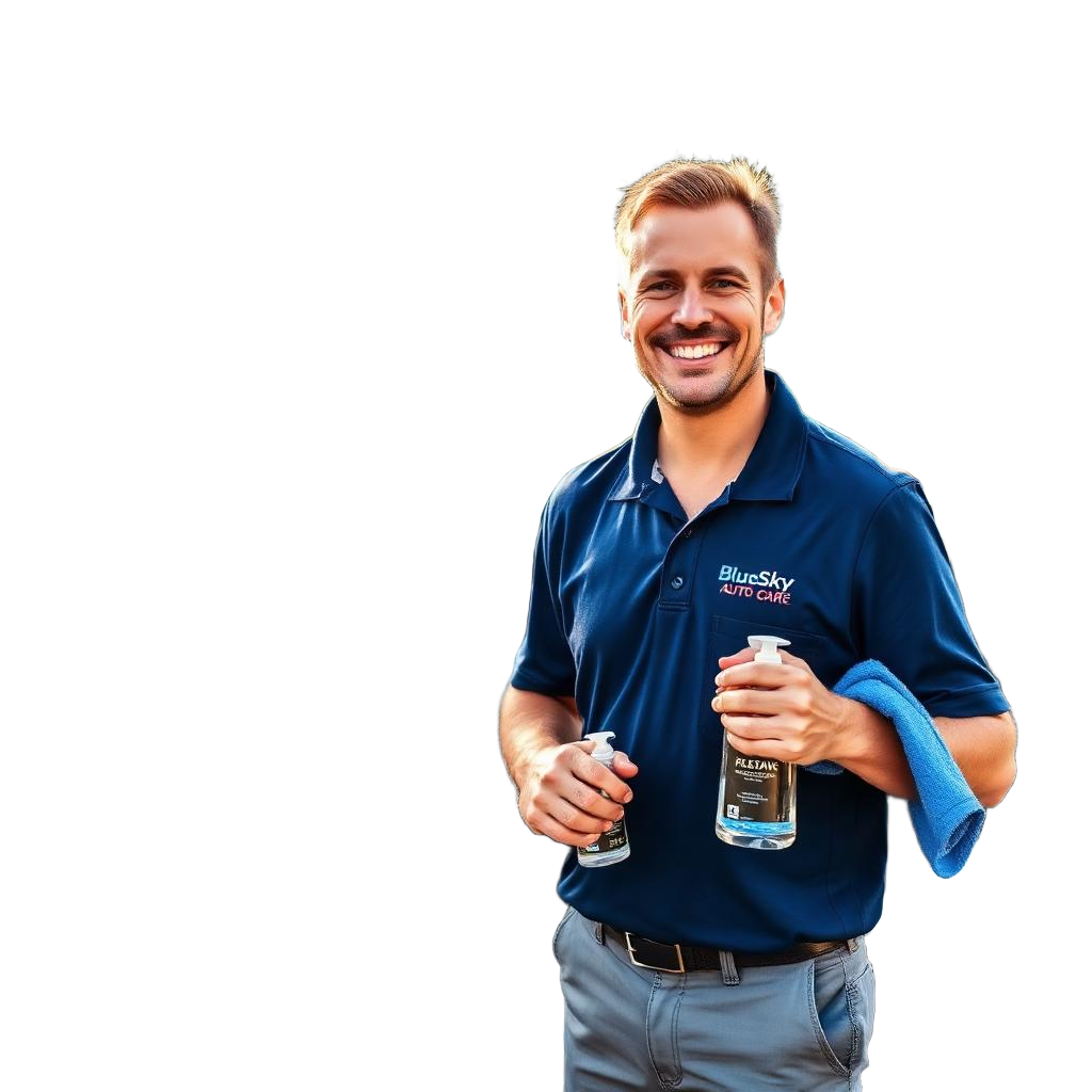 BlueSky Auto Care technician with premium products
