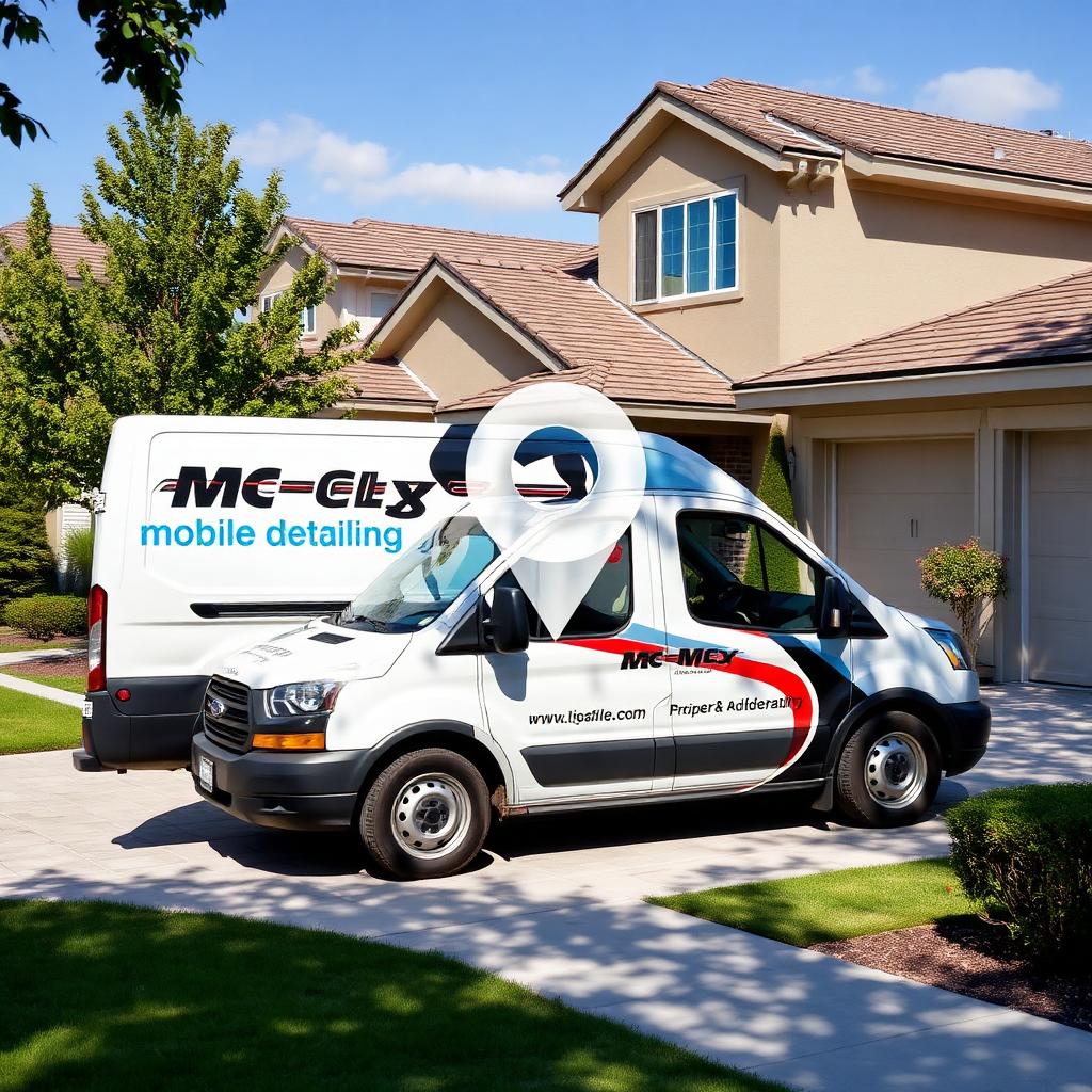 Branded mobile detailing van at a customer driveway