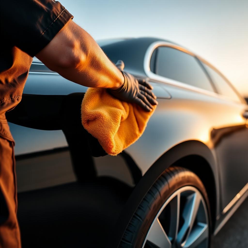 Professional BlueSky technician polishing a luxury vehicle